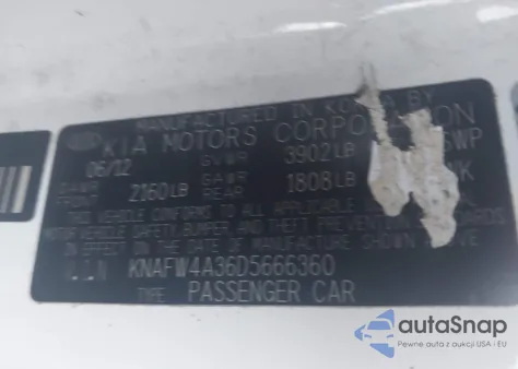 2013 Kia Forte Sx z USA, uszkodzony, nr VIN KNAFW4A36D5666360